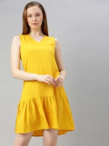 Sera Women Yellow Solid Fit And Flare Dress